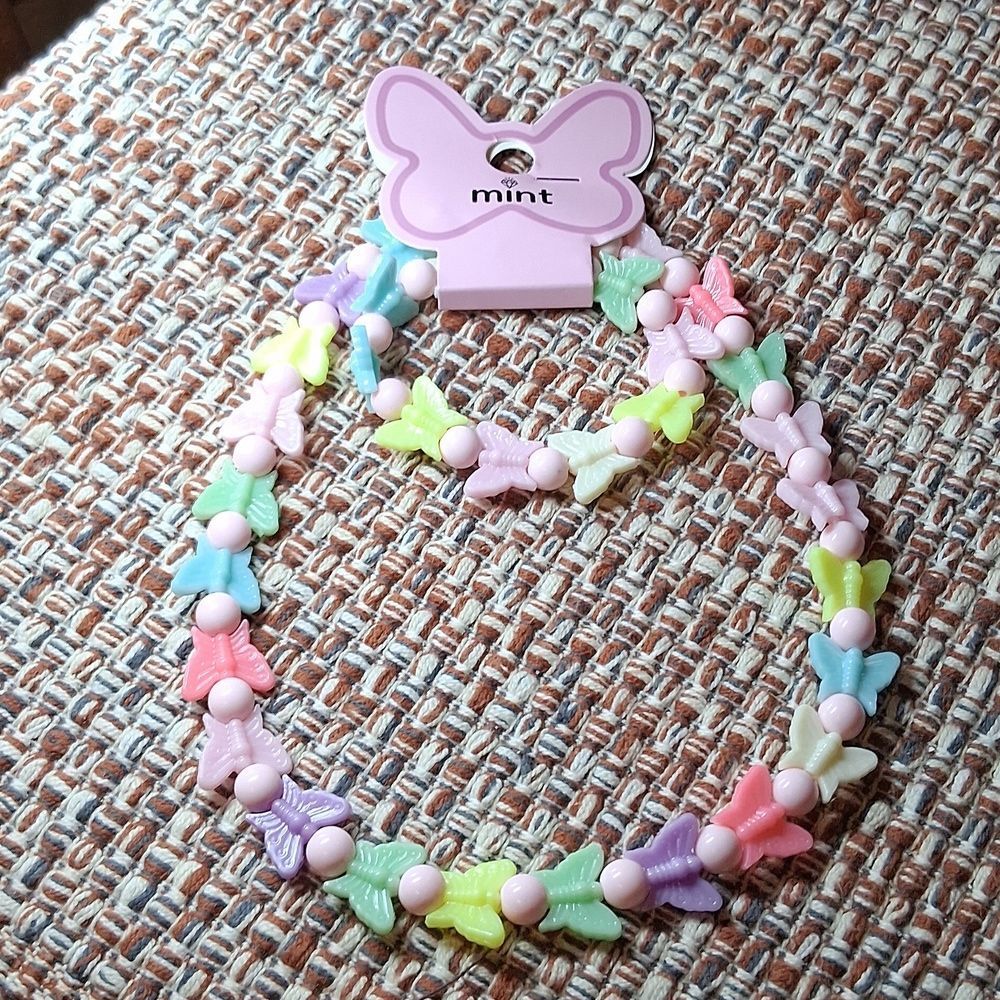 mint Pastel Butterfly Kids Necklace & Bracelet Set New